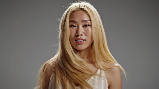 Portrait of woman with long blonde hair emphasizing modern aesthetics and minimalist design