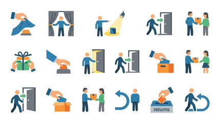 Fototapeta premium Collection of Icons Representing Delivery and Service Actions.