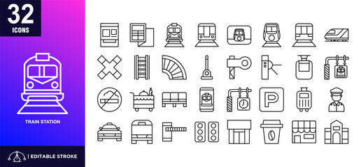 Train Station Lineal Icon Set  © okta