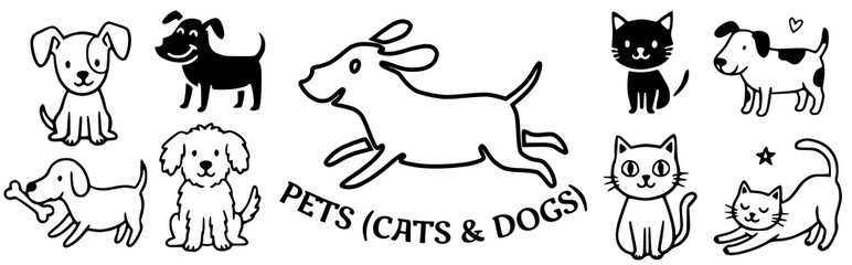 Pets (cats and dogs) Doodle Vector Illustration © iamabduss