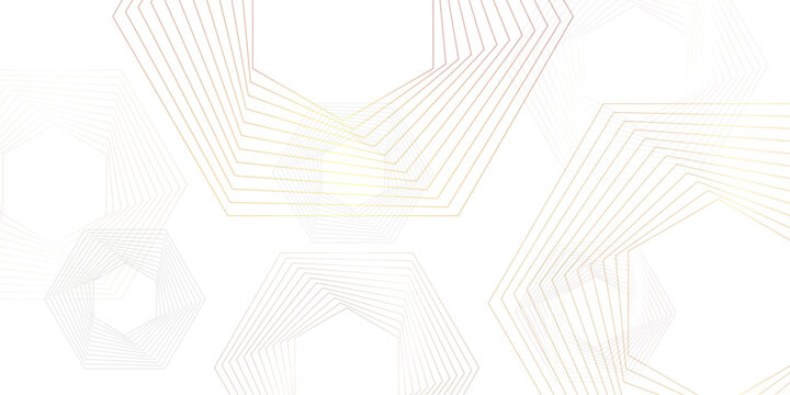 Abstract premium background with luxury gold and gray geometric heptagon line patterns on clean white backdrop