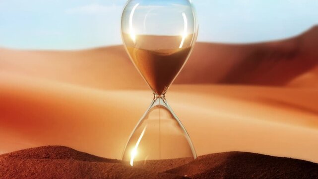 Hourglass Timer On Desert Sand Timelapse Time Passing Concept