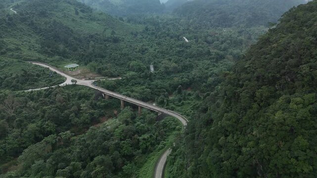 Thuong Trach, Quang Tri (Quang Binh) Province, Vietnam &ndash; 4K Aerial Drone Footage of Phong Nha-Ke Bang National Park, Trạ Ang Bridge, Limestone Mountains and Jungle Valley