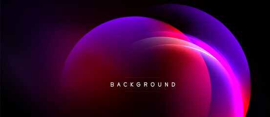 Abstract gradients form curved shapes over black background. Vivid colors blend, creating dynamic visual effect. © antishock