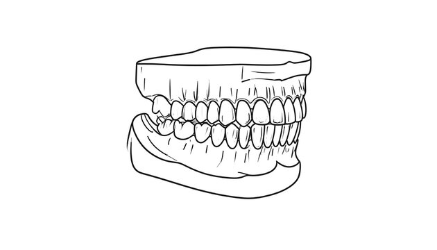 Outline of human upper and lower teeth in dental model