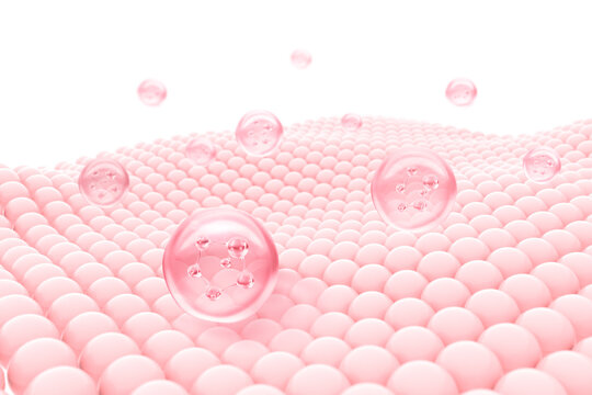 Pink Collagen Skin Serum on Skin Cells,  Cosmetics Background concept, 3D rendering