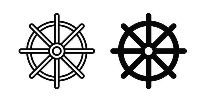 Dharmachakra icon - web black vector design.