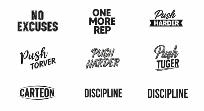 Motivational Quotes for Fitness Enthusiasts No Excuses, One More Rep, Push Harder