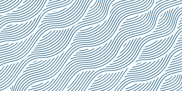 Waves seamless pattern. Abstract curve lines repeat tiling background. Rhythmic waves pattern. Modern geometric curve line seamless pattern.
