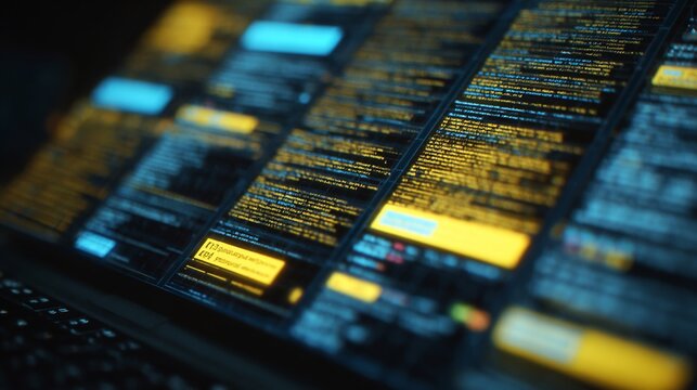 Close-up view of a laptop screen displaying code in vibrant colors, evoking a sense of technology and innovation.