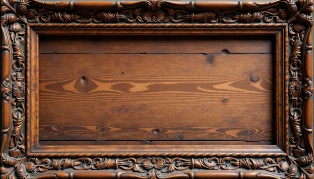 Traditional Wooden Border Frame with Intricate Carvings, kraft papier, wooden frame