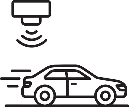 Speed camera radar trapping fast driving car thin line outline vector icon representing traffic violation control and penalty