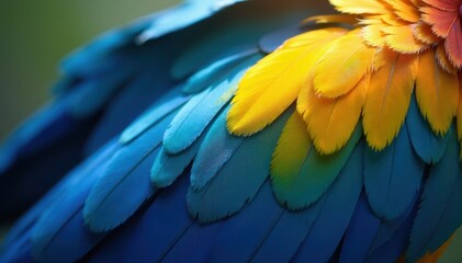 Obraz premium Vibrant blue and yellow feathers glisten in sunlight , bird, vibrant colors