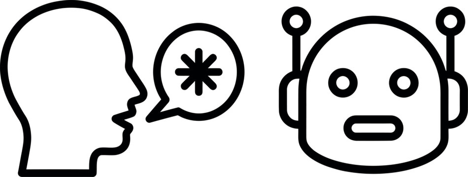 Illustration of Robot listens to human speech with a puzzled expression.