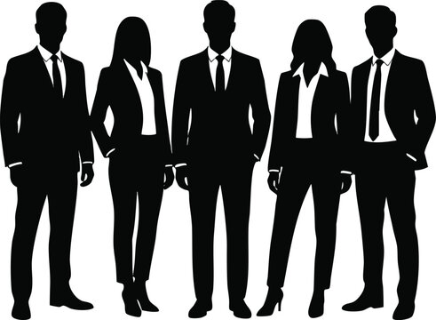Business team silhouettes standing in professional suits on a white background