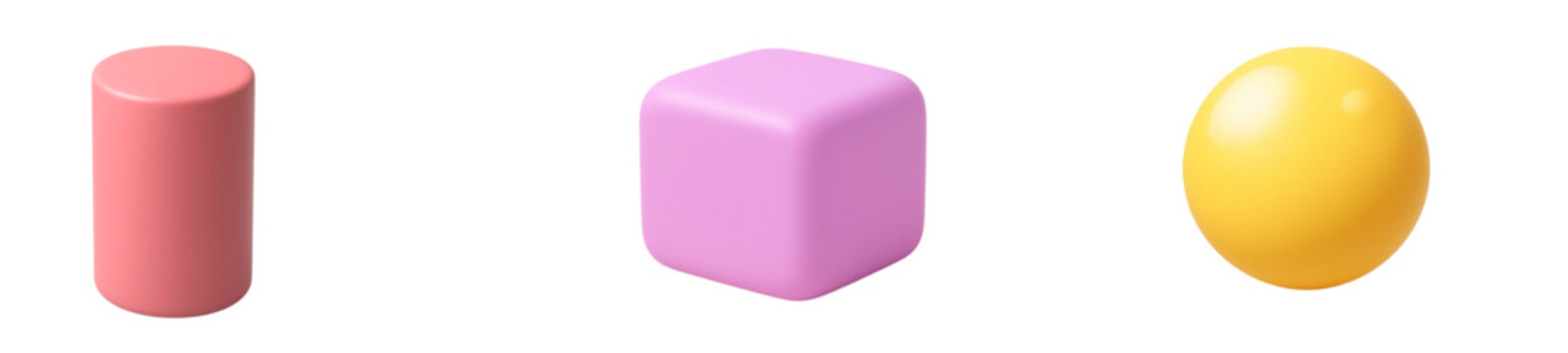 3D Geometric Shape Set On Transparent Background. Pink Cylinder Cube And Gold Sphere Design. Glossy Soft Render Basic Shapes. Colorful Three Dimensional Icon Illustration
