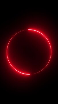 Glowing red neon circle loading animation on black background, minimalist abstract motion light