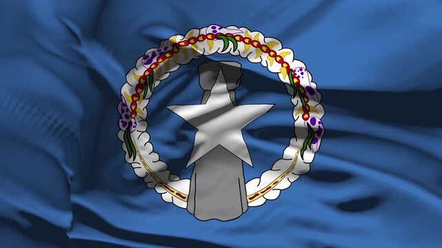 Closeup Northern Mariana Islands Flag Wave Loop waving in wind Realistic Northern Mariana Islands Flag background