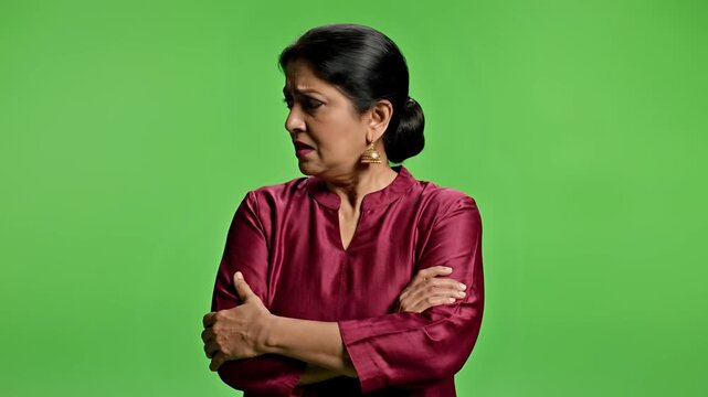 Indian Woman Expressing Anger and Frustration on Green Screen.