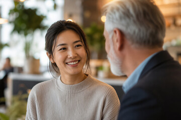 Fototapeta premium Intergenerational Business Conversation as Mentorship and Professional Relationship Concept 