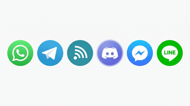 Social Media Messaging App Icons Set - WhatsApp Telegram RSS Discord Messenger Line - Vector Collection for Mobile UI Web Design Projects. Isolated Graphic Assets on Clean White Background.