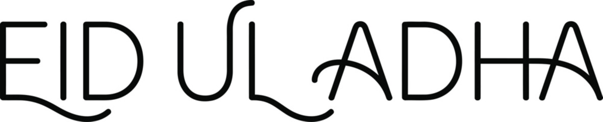 Stylized Eid ul Adha text in a modern outline font perfect as a vector design element for Islamic holiday greetings and cultural celebrations © junaid