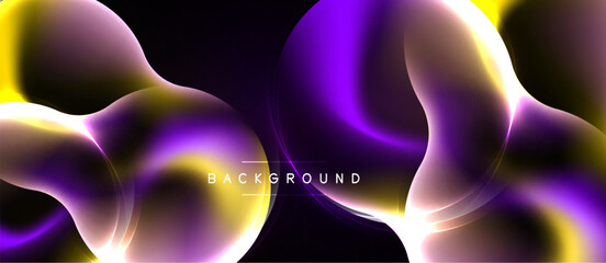 Naklejka premium Abstract flowing shapes, vibrant purple, yellow hues. Dark background creates dramatic contrast, modern design element.