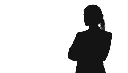 Businesswoman silhouette stands with her arms crossed in a confident, professional, and authoritative stance, representing leadership, reliability, and executive presence in a corporate environment. © Mr