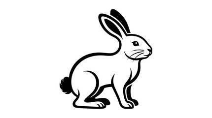 Fototapeta premium Minimalist black and white illustration of a sitting rabbit, representing speed, agility, and natural grace in a simple graphic style for diverse design projects