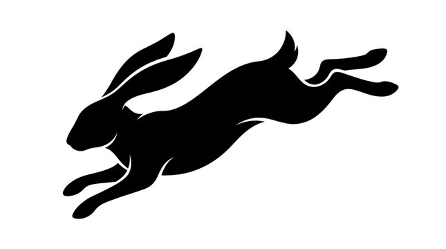 Silhouette of a leaping rabbit against a plain background, representing speed and agility