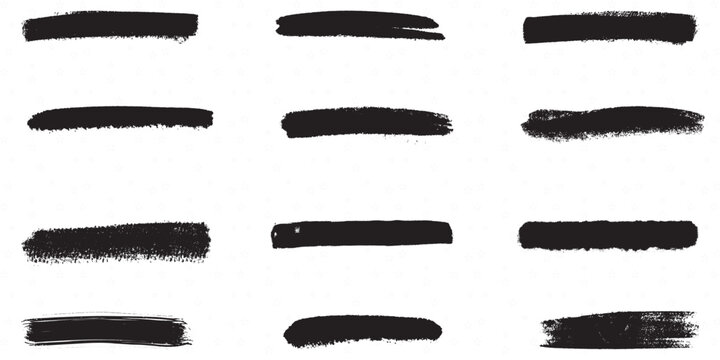 Black brush strokes on white background with star pattern brush stroke collection