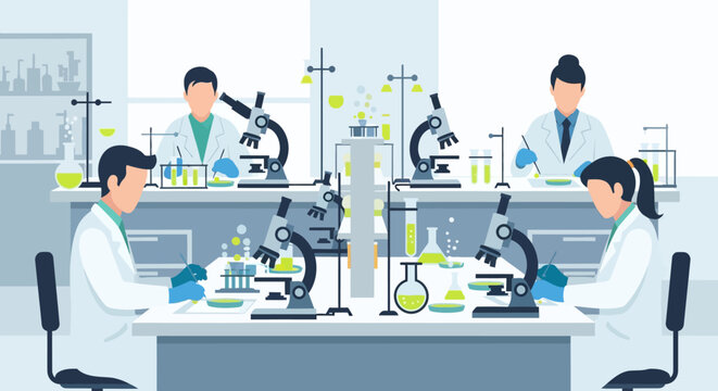 Scientists in Lab: Chemical Research and Experiment Illustration