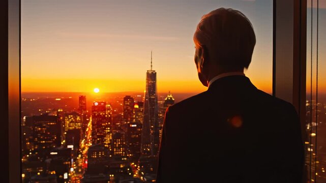 Person overlooking cityscape at sunset ideal for eco-friendly campaigns and travel vlogs