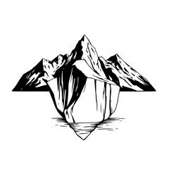 Illustration of arctic iceberg silhouette floating in water with majestic mountain range in the background, icy landscape, frozen wilderness, cold climate, serene natural scenery. © SarfarazAhmed