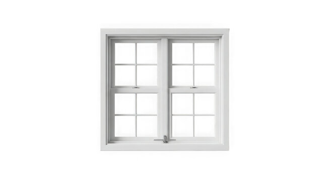 White double hung window with muntins isolated on transparent background
