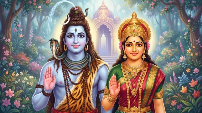 Shiv Parvati Spiritual Aesthetic Wallpaper &ndash; 4K HD Desktop Background (16:9)