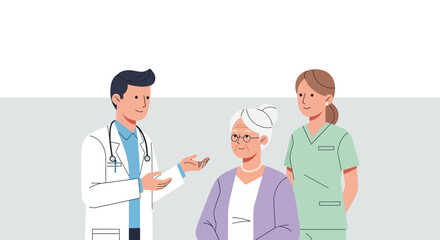 Obraz premium Medical Professionals Consulting Senior Patient, Healthcare Illustration