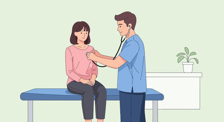 Obraz premium Medical checkup illustration, doctor examining patient