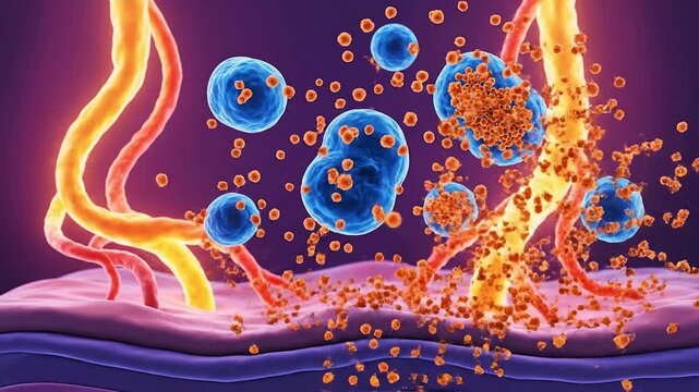 Dynamic Illustration of Histamine Release and Immune Cell Interaction Against Viral Particles in a Colorful Biological Environment