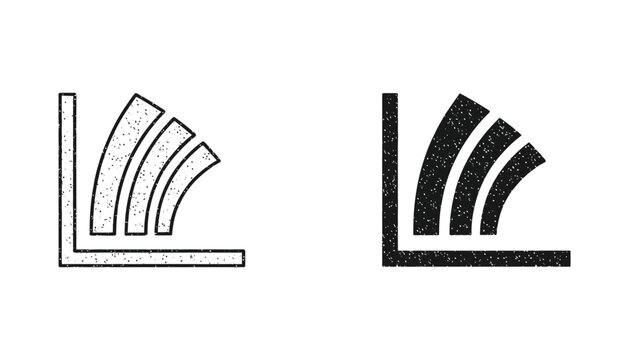 Data analytics chart icon set featuring curved bar graph trends in outline and solid black textured styles for business reporting