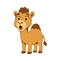 Fototapeta premium Cute camel cartoon vector icon with funny expressions and adorable desert animal character.