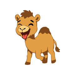 Fototapeta premium Cute camel cartoon vector icon with funny expressions and adorable desert animal character.