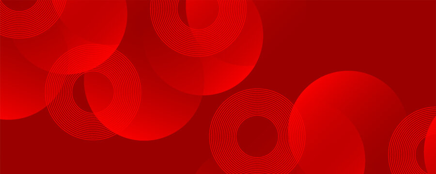 Abstract Red and Black Background with 3D Fluid Waves and Glowing Geometric Circles
