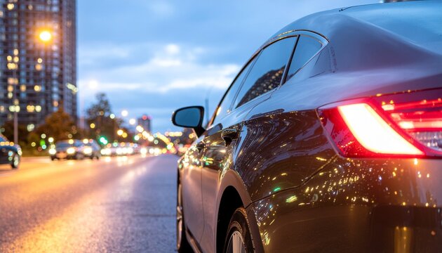 City Street at Dusk with Car uber car