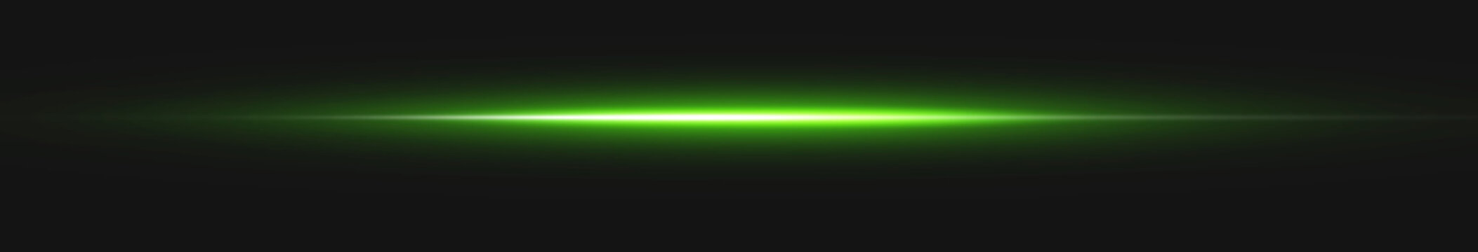 Vibrant green neon light streak and horizontal lens flare on black background