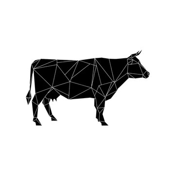 Minimalist Low Poly Bull Silhouette in Gray Tones, Geometric Triangular Abstract Animal Art for Modern and Stylish Print and Digital Design Work
