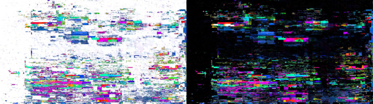 Colorful pixel sorting glitch pattern with digital noise isolated on transparent background