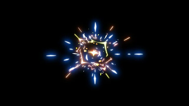 2d flash smoke explosion animation fx, manga style glowing sparks energy burst, fire blast explosion on black screen, eealistic explosion smoke.
