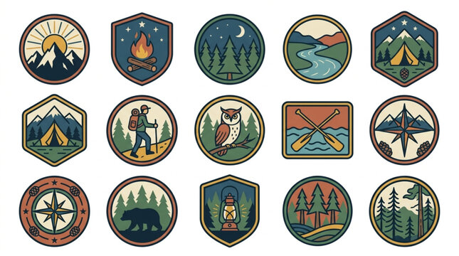 Collection of Outdoor Adventure Patches and Emblems.