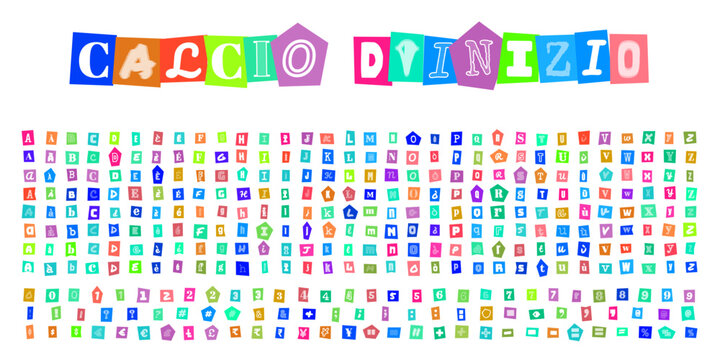 CALCIO DINIZIO lettere stile riscatto ritagli di giornale alfabeto completo con numeri e simboli per design creativo e tipografia personalizzata